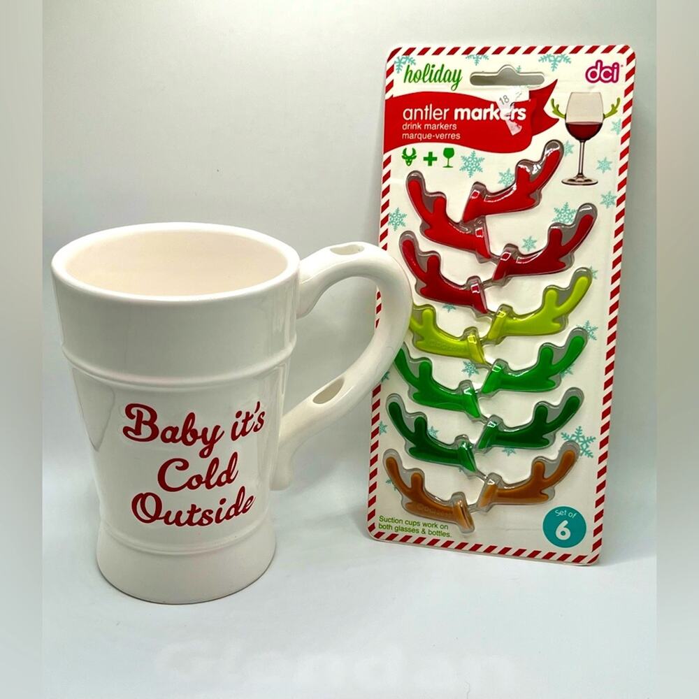 “Baby it’s Cold Outside” mug and new antler ears drink markers